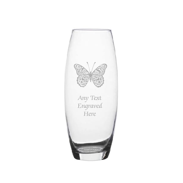 Personalised Engraved Butterfly Bullet Glass Vase Various Designs and Sizes Available Perfect Gift For Mothers Day Birthdays Wedding