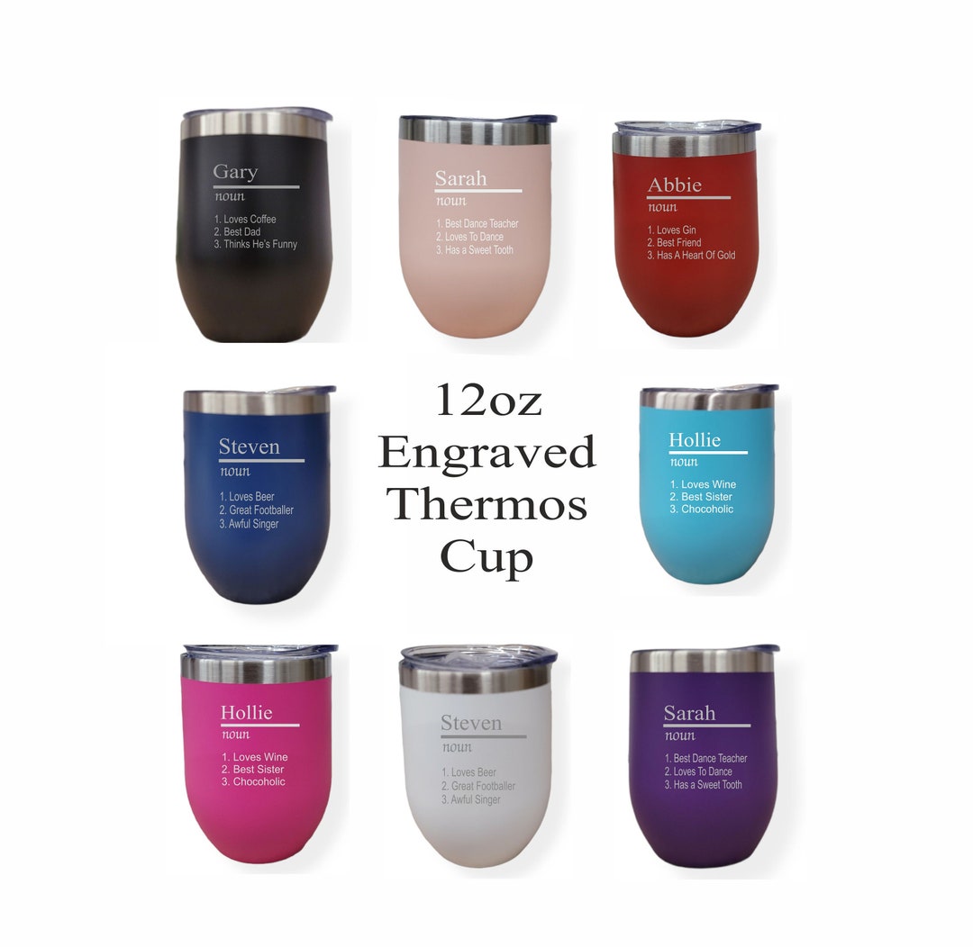 Personalised Name Noun/definition 12oz Thermos Insulated Travel Cup Hot Cold Coffee Tea 8