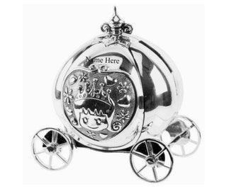 Personalised Engraved Silver-plated Cinderella Pumpkin Carriage  Bank Money Box Christening / Birthday Gift