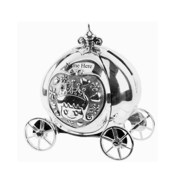 Personalised Engraved Silver-plated Cinderella Pumpkin Carriage  Bank Money Box Christening / Birthday Gift