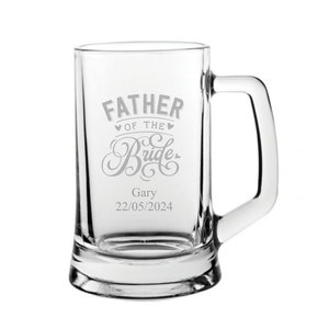 Personalised Engraved Pint Glass Tankard Various Wedding Design Available Groom Groomsman Father Of The Groom Father Of The Bride 23.25oz