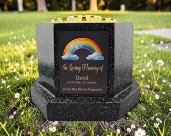 Personalised Printed Black or White Rainbow Design Memorial Rose Bowl Grave Marker Flower Pot Vase (UV PRINTED)