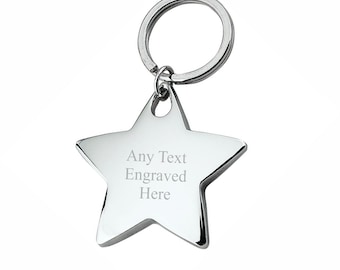 Personalised Engraved Silver Plated Keyring Star/Oval/Round/Square/Rectangle Ideal New Home Gift New Car Gift Sentimental Keyring Birthday