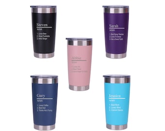 Personalised Engraved Noun/Definition Double Wall Insulated Thermos Cup 500ml 17.5oz Hot Cold Coffee Tea 5 Colours Available