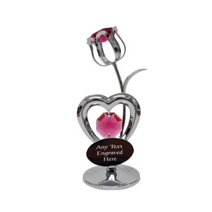 Personalised Engraved Crystocraft Tulip Ornament With Ruby Red Crystals Ideal For Birthday Mothers Day Christmas Gift