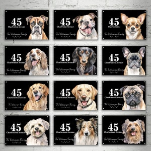 Personalised Dog Breed House Sign Plaque Pet House Number Gate Sign Metal Aluminium (UV PRINTED)