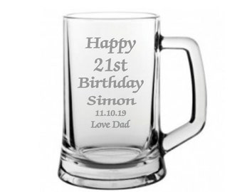 Personalised  21st birthday Design Pint Glass Tankard In A Paper Box