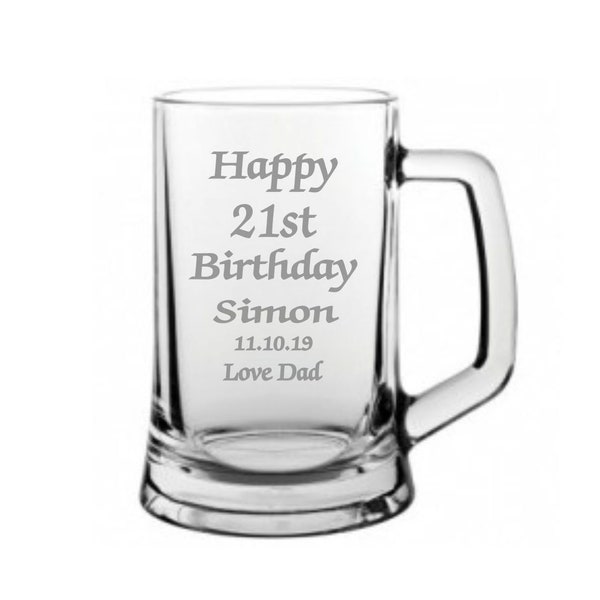 Personalised  21st birthday Design Pint Glass Tankard In A Paper Box