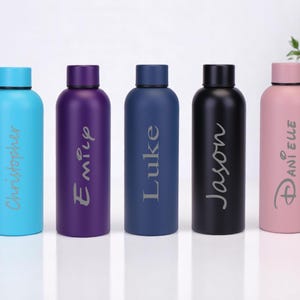 Personalised Engraved Any Name Double Wall Insulated Water Bottle 500ml 17.5oz Hot Cold 5 Colours Available