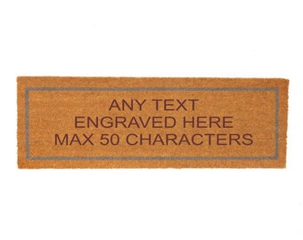 Personalised Engraved Any Text Coir Non Slip Door Mat Beige With Grey Border 120cm x 40cm Other Designs and Sizes Available