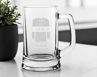 Personalised Engraved Tuxedo Wedding Design Pint Glass Tankard 23.25oz Groom Groomsman Best Man Usher Father Of The Groom/Bride Page Boy