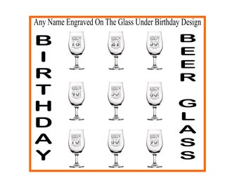 Conception personnalisée d’anniversaire Stemmed Pint Beer Glass 18 21 30 40 50 60 70 80 90