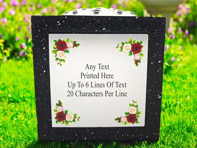 Personalised Printed Black Stone Effect Memorial Rose Bowl Grave Marker Flower Pot Vase With Flower Design (UV PRINTED) image 4