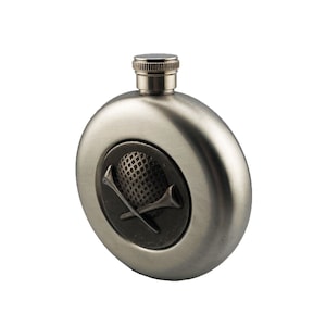 Personalised Engraved Golf 3D Design 5oz Brushed Silver Round Hip Flask Perfect Gift For Golfers Birthday Christmas Retirement Anniversary