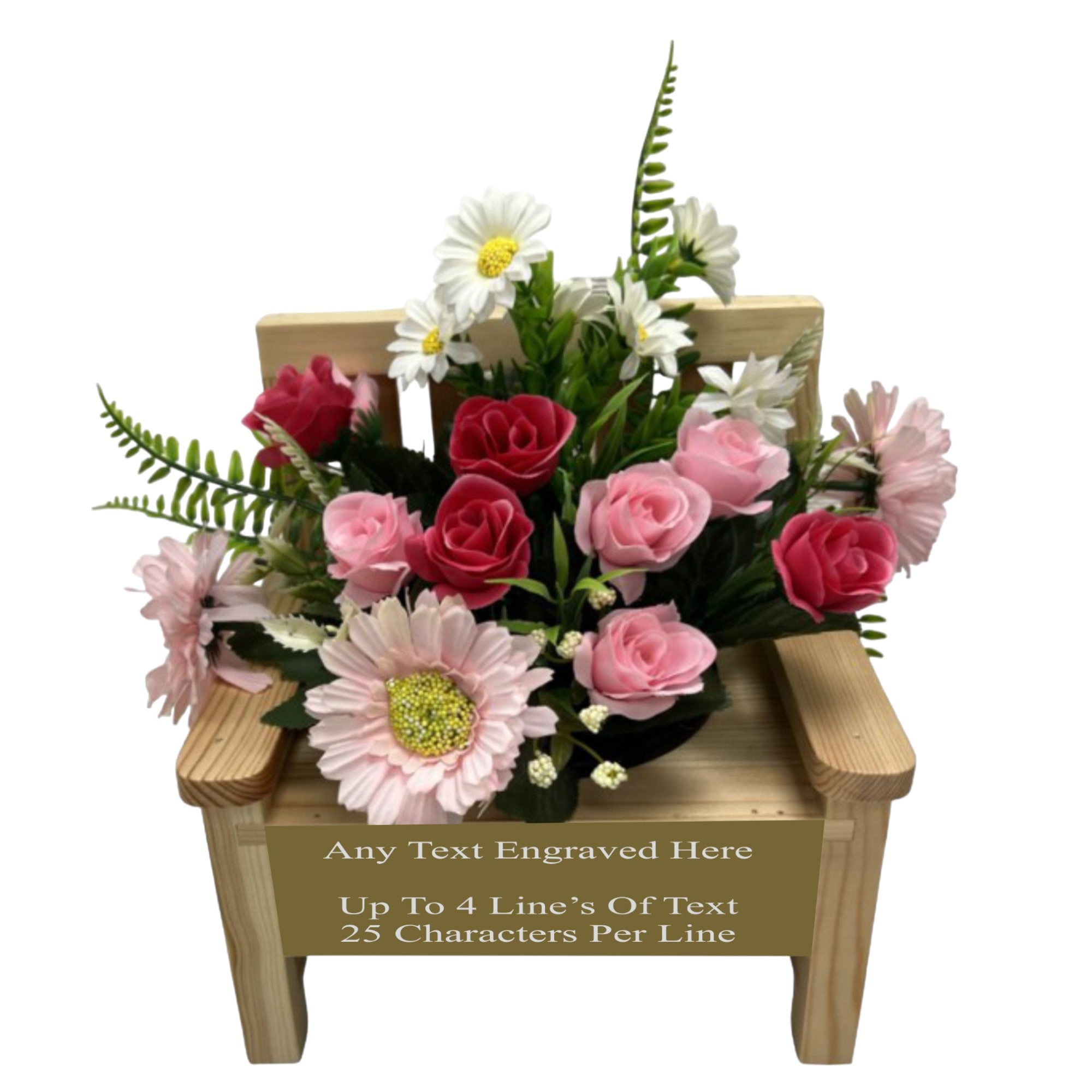 Personalised Engraved Wooden Memorial Bench With Integrated Flower Pot Perfect For Garden Grave Marker