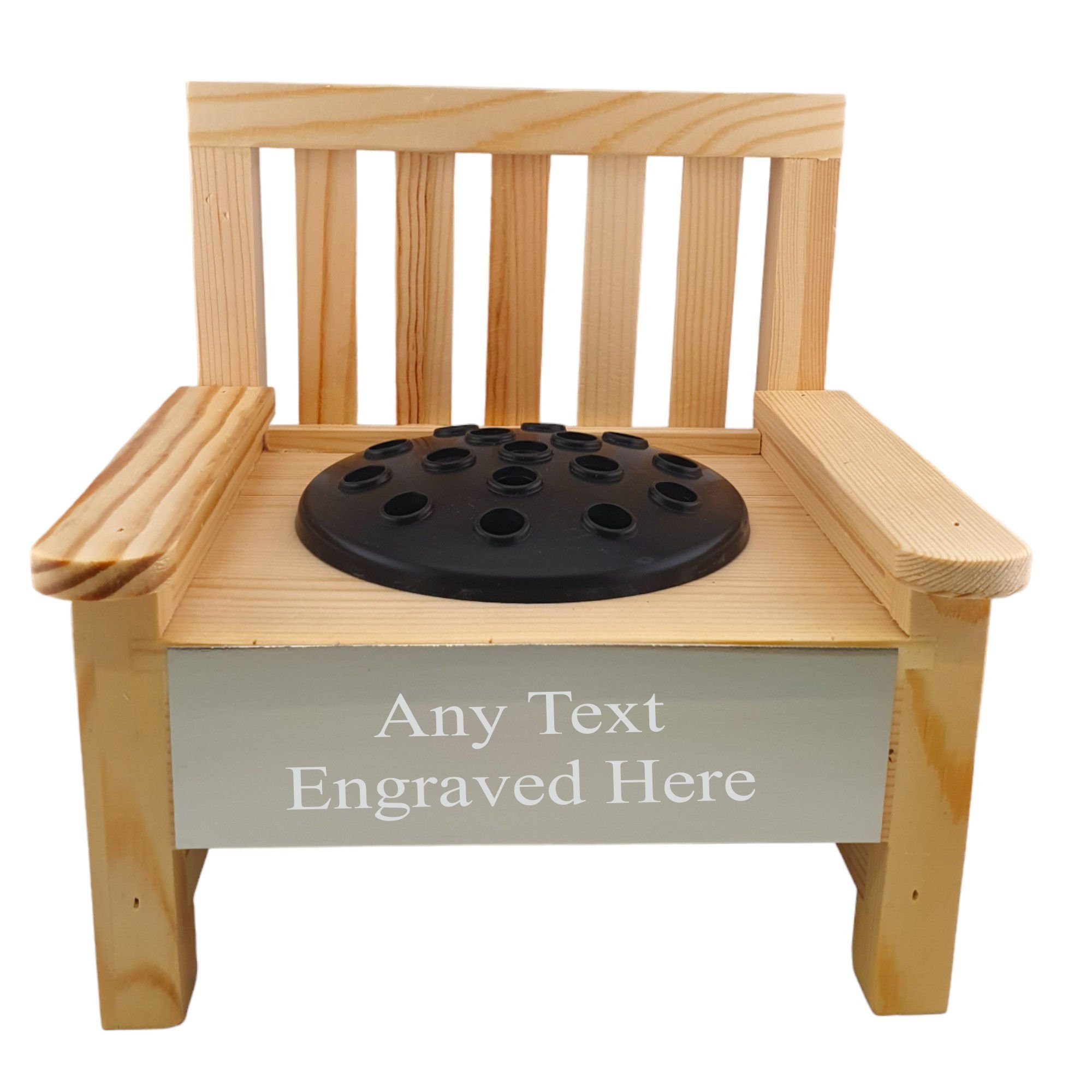 Personalised Engraved Wooden Memorial Bench With Integrated Flower Pot Perfect For Garden Grave Marker