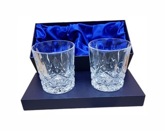 Personalised Engraved Single or Pair Of Whisky Champagne Hiball Glasses In Silk Lined Gift Box Various Styles Available