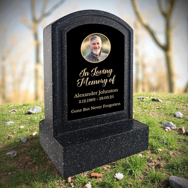 Personalised Printed Black Miniature Memorial Headstone Grave Marker Own Picture (UV PRINTED)