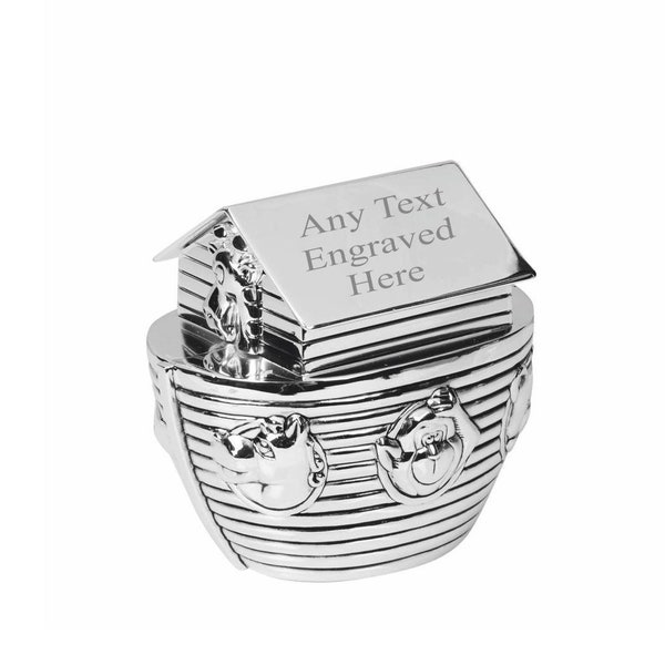 Personalised Engraved Silver-plated Noah's Ark Bank Money Box Christening / Birthday Gift