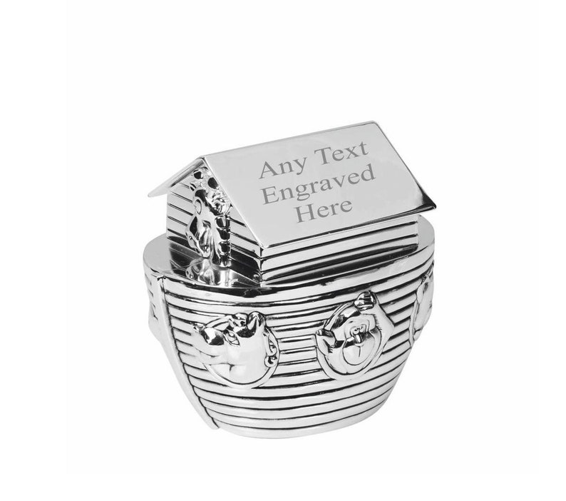 Personalised Engraved Silver-plated Noah's Ark Bank Money Box Christening / Birthday Gift image 1