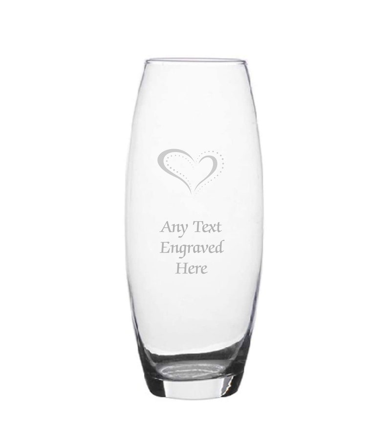 Personalised Engraved Double Heart Bullet Glass Vase Various Designs and Sizes Available Perfect Gift For Mothers Day Birthdays Wedding image 2