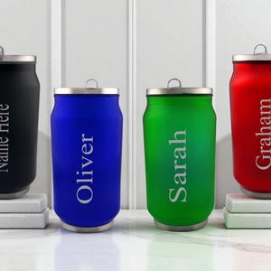 Personalised Engraved With Any Name Double Wall Can Style Bottle 330ml 11.5oz Hot Cold 4 Colours Available