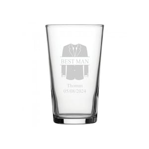 Personalised Engraved Wedding Tuxedo Design Conical Pint Glass 20oz (56cl) In Silk Lined Gift Box Ideal For Best Man Groom Usher Groomsman