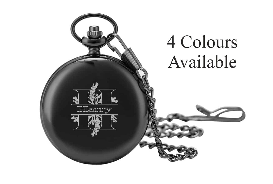 Personalised Engraved Pocket Watch With Roman Numeral Dial & Chain Any