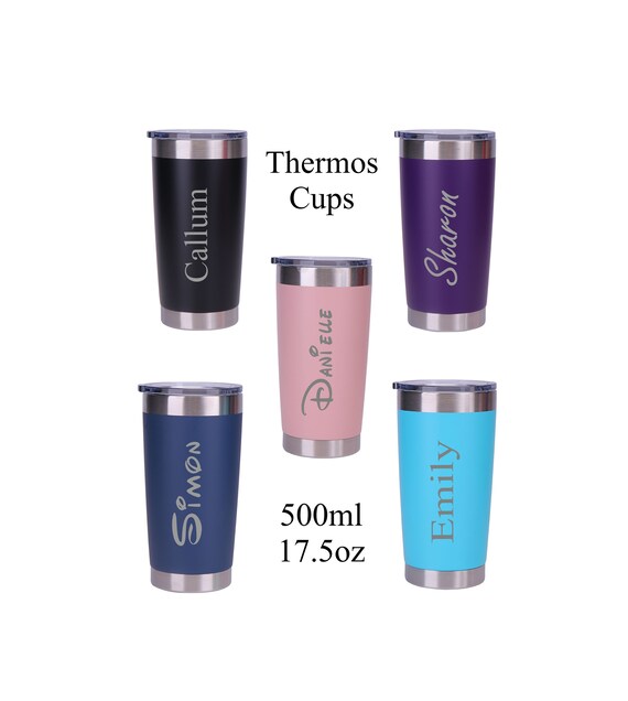 Personalised Pink Matt 12oz Thermos Insulated Travel Cup Hot Cold Coffee  Tea 