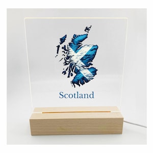 Luz LED de noche con diseño de mapa de Escocia y texto sobre Escocia, para escritorio, decoración de dormitorio y oficina (impresa con rayos UV)