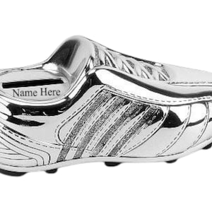 Personalisierte versilberte Fußballschuh Bank Spardose Tauf- / Geburtstagsgeschenk