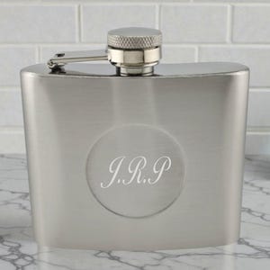 Personalised Engraved Initials 5oz Square Hip Flask With Indent Circle