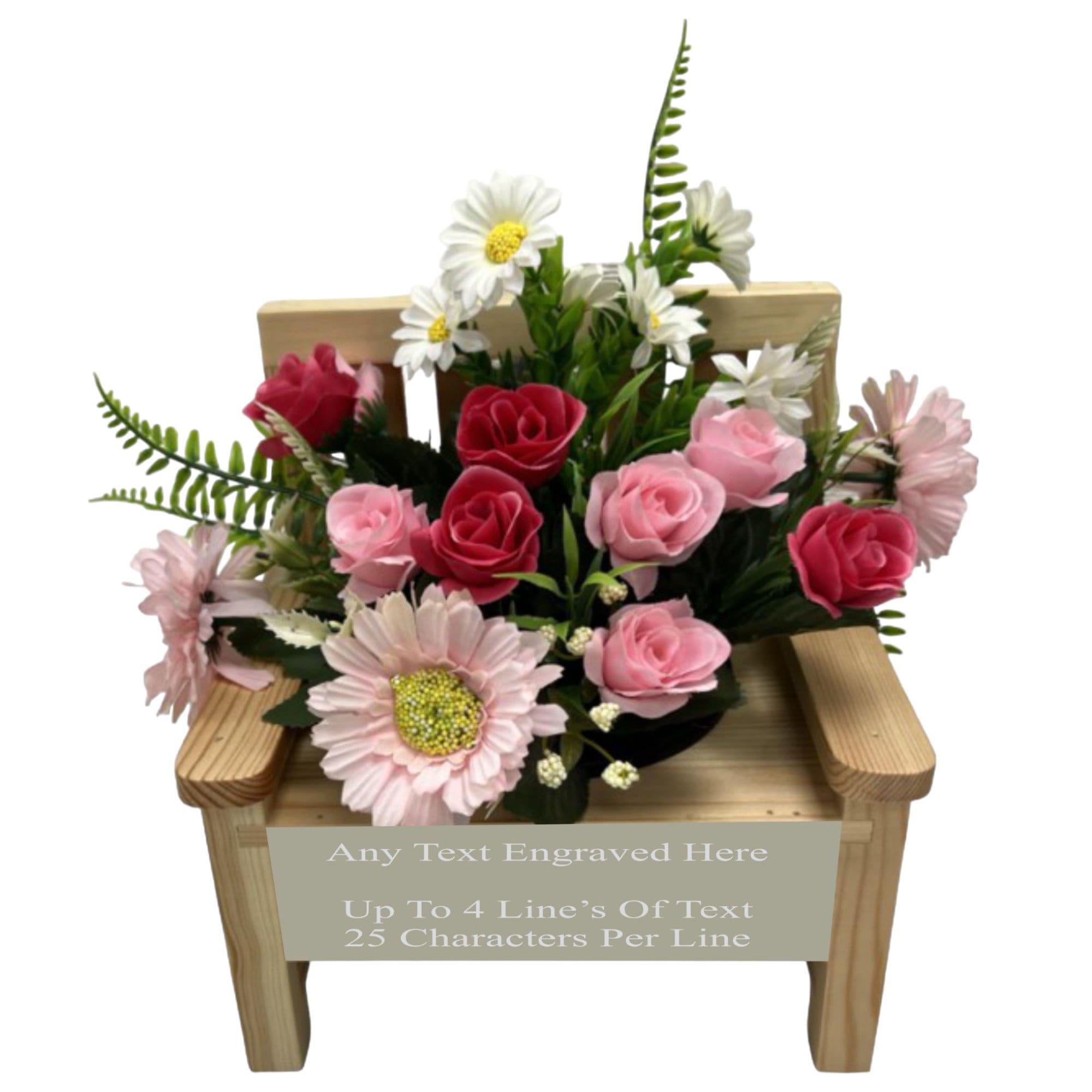 Personalised Engraved Wooden Memorial Bench With Integrated Flower Pot Perfect For Garden Grave Marker