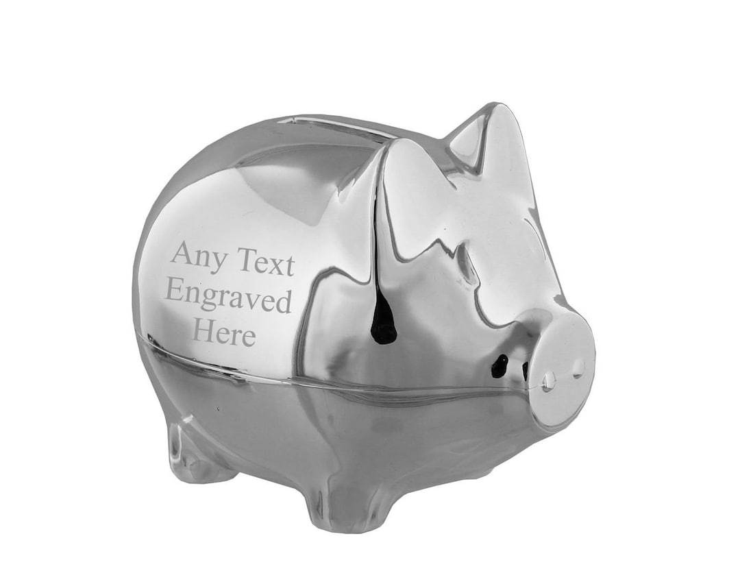 Personalised Engraved Silverplated Piggy Bank Money Box Christening