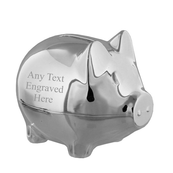 Personalised Engraved Silver-plated Piggy Bank Money Box Christening / Birthday Gift