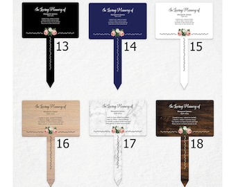 Personalised In Loving Memory Floral Memorial Stake Spike Grave Marker Tree Marker Garden Sign Various Designs Available (UV PRINTED)