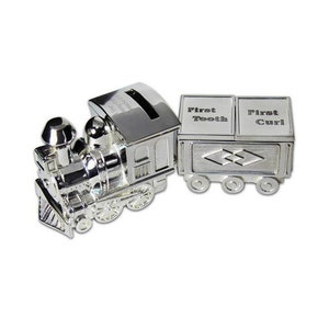 Personalised Engraved Silver-plated Train & Carriage  Bank Money Box Christening / Birthday Gift