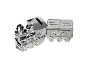 Personalised Engraved Silver-plated Train & Carriage  Bank Money Box Christening / Birthday Gift