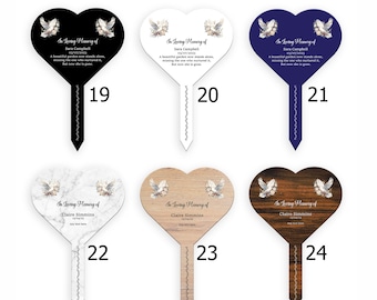 Personalised Heart In Loving Memory Floral/Doves Memorial Stake Spike Marker Tree Marker Garden Sign Various Designs Available (UV PRINTED)