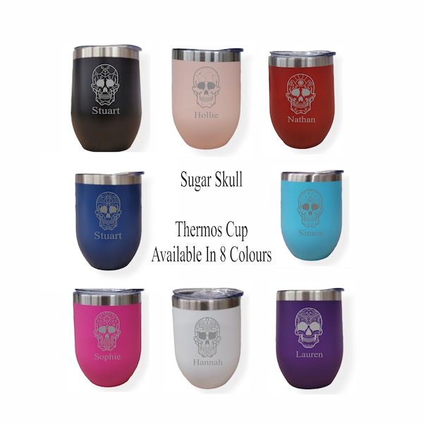 Crânes en sucre gravés personnalisés 12oz Thermos Insulated Travel Cup Hot Cold Coffee Tea 8 couleurs disponibles Différents modèles disponibles