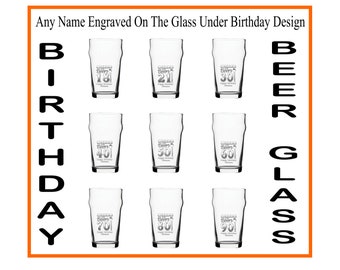 Personalised  Birthday Design Pint Nonic Beer Glass 18 21 30 40 50 60 70 80 90