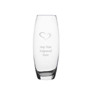 Personalised Engraved Single Heart Bullet Glass Vase Various Designs and Sizes Available Perfect Gift For Mothers Day Birthdays Wedding