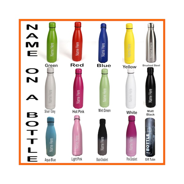 Personalised Any Name On A 500ml Thermos Insulated Water Bottle Like Chillys bottle 13 Colours To Choose From