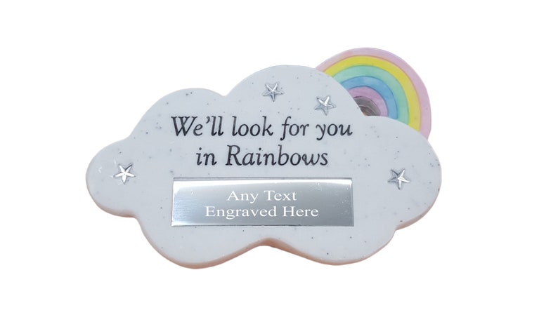 Personalised Engraved Memorial Rainbow Cloud Plaque image 1