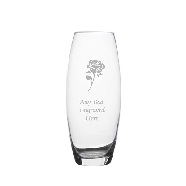 Personalised Engraved Rose Bullet Glass Vase Various Designs and Sizes Available Perfect Gift For Mothers Day Birthdays Wedding