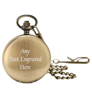Personalised Antique Gold Pocket Watch With Arabic Dial Chain Any Text ...
