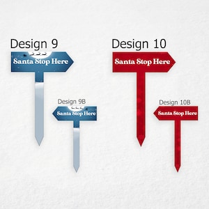 Seta para a direita/esquerda Natal Papai Noel Pare aqui Design Estaca de jardim Marcador de espinhos Marcador de árvore Sinal de jardim Vários designs disponíveis (IMPRESSO UV)