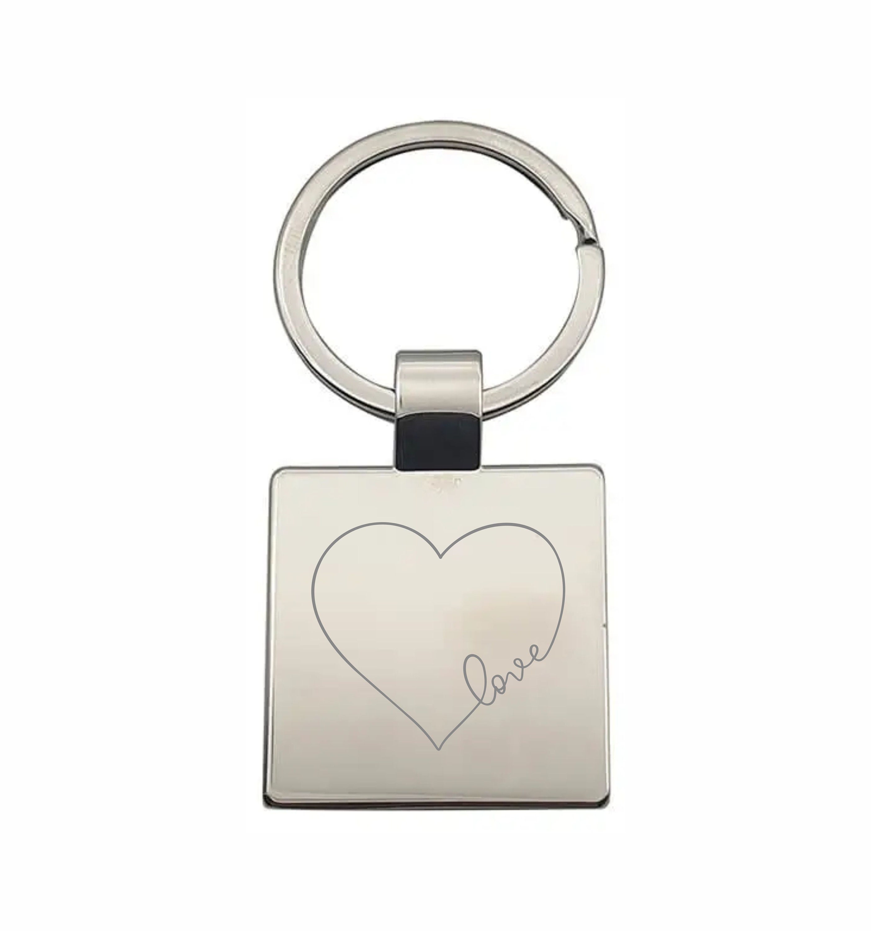 Personalised Engraved Love Heart Silver Plated Keyring Star/Oval