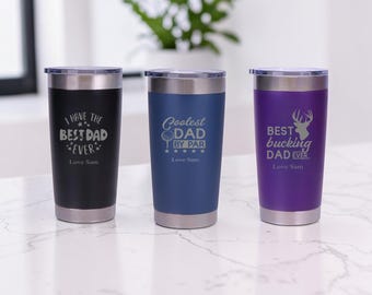 Vaso térmico de doble pared con diseño personalizado grabado para el Día del Padre, 500 ml (17,5 oz), varios colores.