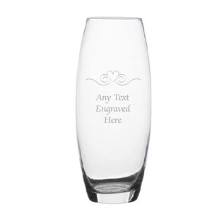 Personalised Engraved Double Heart Bullet Glass Vase Various Designs and Sizes Available Perfect Gift For Mothers Day Birthdays Wedding Heart Scroll